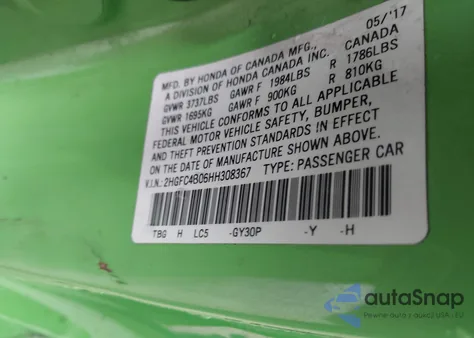 2017 Honda Civic Lx-P from USA, damaged, VIN 2HGFC4B06HH308367